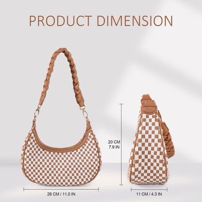 Women Woven Hobo Handbag For Women Fashion Vegan Leather Tote Bag For Women-Brown