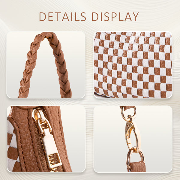 Women Woven Hobo Handbag For Women Fashion Vegan Leather Tote Bag For Women-Brown