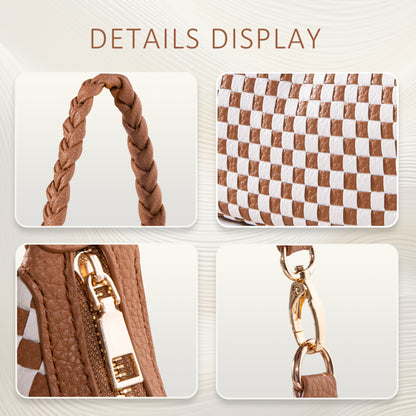 Women Woven Hobo Handbag For Women Fashion Vegan Leather Tote Bag For Women-Brown