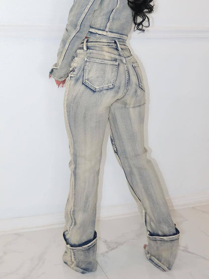 New Fashionable And Sexy Women's High-stretch Washed Zipper Denim Jacket
